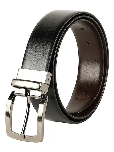ZEVORA Men Reversible Leather Belt with Auto Turning Buckle (Black & Brown)