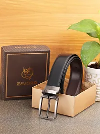 ZEVORA Men Reversible Leather Belt with Auto Turning Buckle (Black  Brown)-thumb1