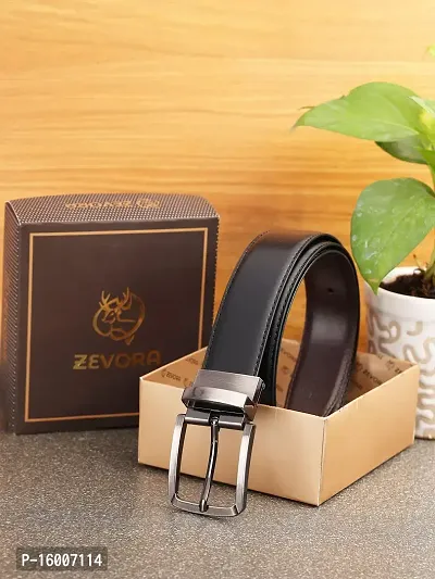 ZEVORA Men Reversible Leather Belt with Auto Turning Buckle (Black  Brown)-thumb2