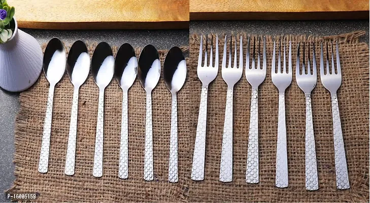 ZEVORA Stainless Steel Mix Cutlery Set/Table Ware Cutlery/Dinner Cutlery/Spoon  Forks (Set of 6 Spoon and 6 Forks) CT