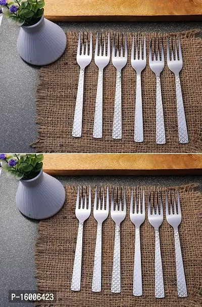 ZEVORA Stainless Steel Dinner Fork for Home/Kitchen, Set of 12 Pcs. (16 cm)