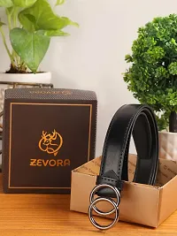 ZEVORA Women Black Leather Formal Belt-thumb1