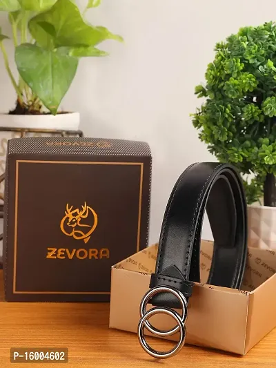 ZEVORA Women Black Leather Formal Belt-thumb2