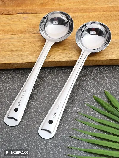 ZEVORA Pack of 2 Stainless Steel Deep Ladle | Soup/Milk Ladle/Karchi | Cooking and Serving Spoon for Kitchen 28 cm-thumb0