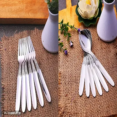 Zevora Stainless Steel Mix Cutlery Set/Table Ware Cutlery/Dinner Cutlery/Spoon  Forks (Set of 6 Spoon and 6 Forks) NT-thumb0