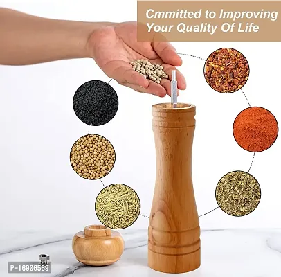 Avmart Traditional Wooden Salt  Pepper Grinder, Pepper Crusher Mixer, Mill, Manual Shaker, Spice Storage Ceramic Crusher, Mill with Adjustable Coarseness Best Kitchen Tools 8inch (Brown)-thumb4