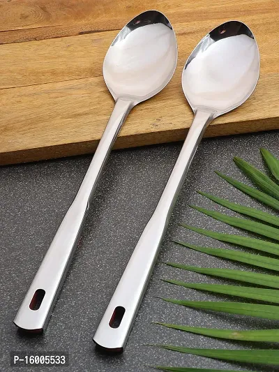 ZEVORA Pack of 2 Stainless Steel Basting/Serving Spoon (Chamcha)