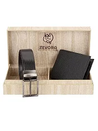 Zevora Men Reversible Belt  Black Wallet Combo With Wooden Gift Box-thumb1