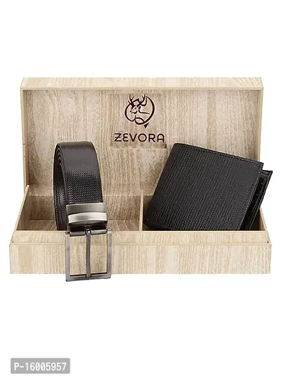 Zevora Men Reversible Belt  Black Wallet Combo With Wooden Gift Box-thumb2