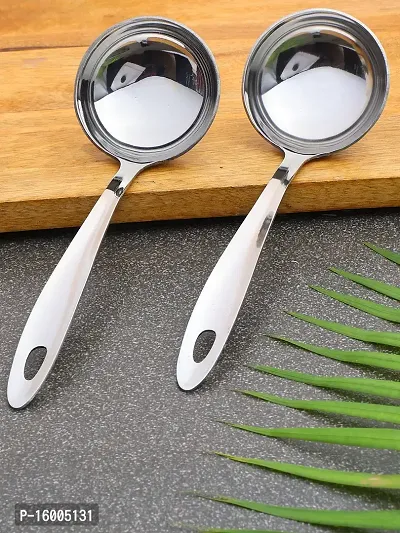 ZEVORA Pack of 2 Stainless Steel Curved Cooking Utensil for Ghee/Oil  Also for Serving  Scooping Sauces, Gravy and More, 23 cm