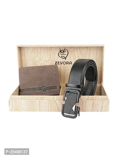 Zevora Men's Combo Pack of Wallet  Brown Belt Gift set(Pack Of 2)