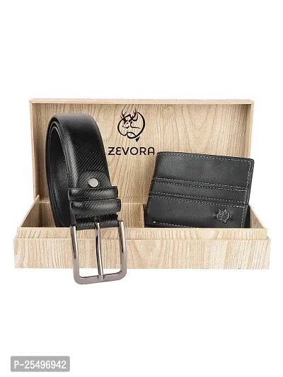 Zevora Men's Combo Pack of Wallet  Black Belt Gift set(Pack Of 2)