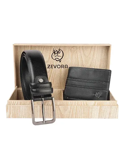 Zevora Mens Combo Pack of Wallet Brown Belt Gift set(Pack Of 2)