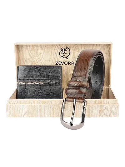 Zevora Mens Combo Pack of Wallet Brown Belt Gift set(Pack Of 2)