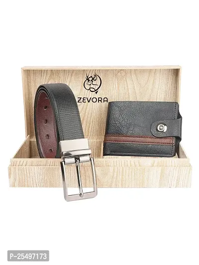 Zevora Men's Combo Pack of Wallet  Reversible Belt Gift set(Pack Of 2)-thumb0