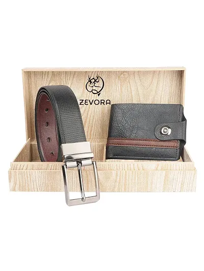 Zevora Men's Combo Pack of Wallet Reversible Belt Gift set(Pack Of 2)