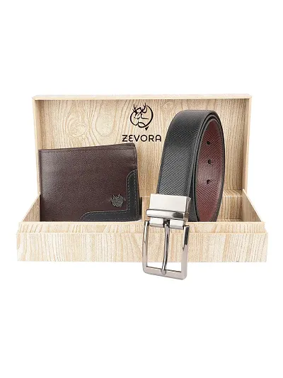 Zevora Men's Combo Pack of Wallet Reversible Belt Gift set(Pack Of 2)