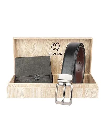 Zevora Mens Combo Pack of Wallet Reversible Belt Gift set(Pack Of 2)