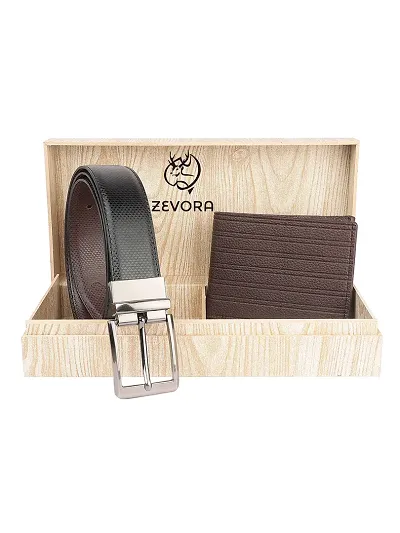 Zevora Mens Combo Pack of Wallet Reversible Belt Gift set(Pack Of 2)