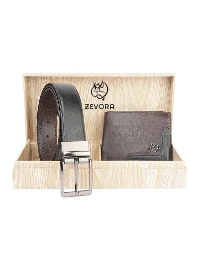 Zevora Mens Combo Pack of Wallet Reversible Belt Gift set(Pack Of 2)