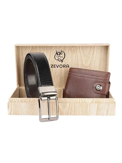 Zevora Mens Combo Pack of Wallet Reversible Belt Gift set(Pack Of 2)