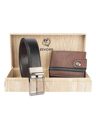 Zevora Mens Combo Pack of Wallet Reversible Belt Gift set(Pack Of 2)