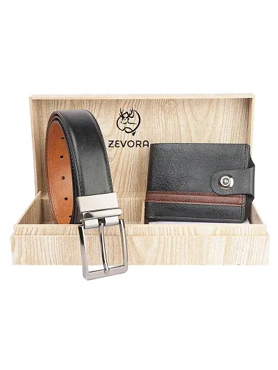 Zevora Men's Combo Pack of Wallet Reversible Belt Gift set(Pack Of 2)