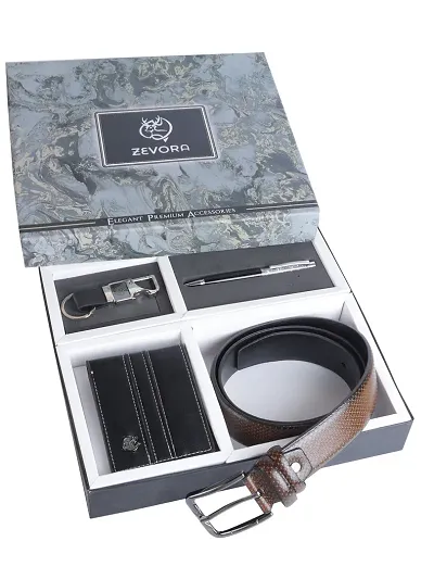 Zevora Men Belt, Pen, Wallet, Keyring Gift Combo(Pack Of 4)