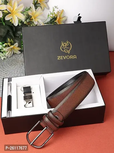 Zevora Men Belt,  Pen,  , Keyring Gift Combo(Pack Of 3)-thumb0