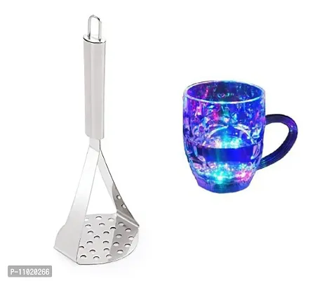 Stainless Steel Potato Vegetable Pav Bhaji Big Masher  LED Light Cup.(Pack of 2 Pcs) S1