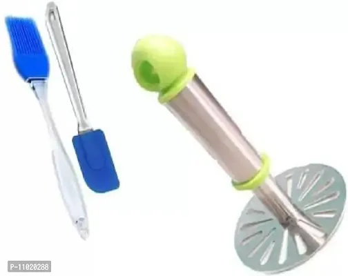 Combo of 2 Pieces, Stainless Steel Potato Vegetable Pav Bhaji Small Masher with Big Spatula Set. S1