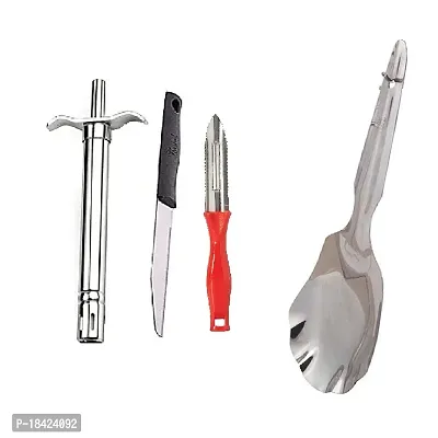 Stainless Steel Gas Lighter With Knife  Plastic Peeler And Stainless Steel Cooking Rice Palta Panja.3 Pcs