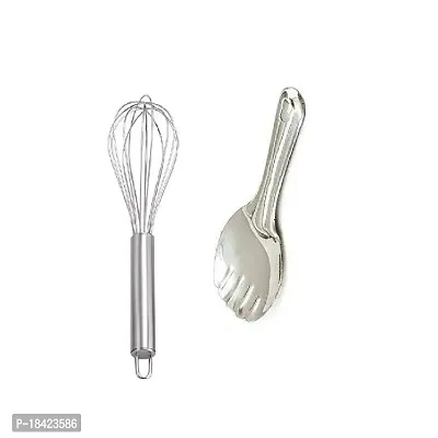 Stainless Steel Egg Beater With Stainless Steel Cooking Rice Palta.2 Pcs