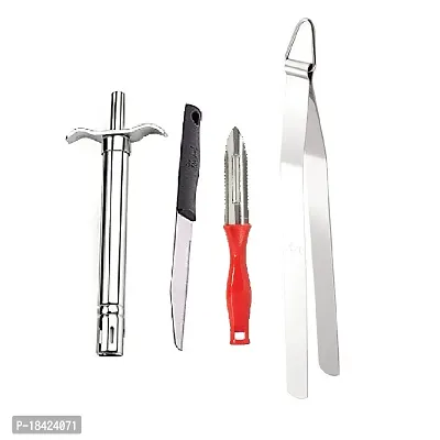 Stainless Steel Gas Lighter With Knife  Plastic Peeler And Stainless Steel Roti Tong Chimta.3 Pcs