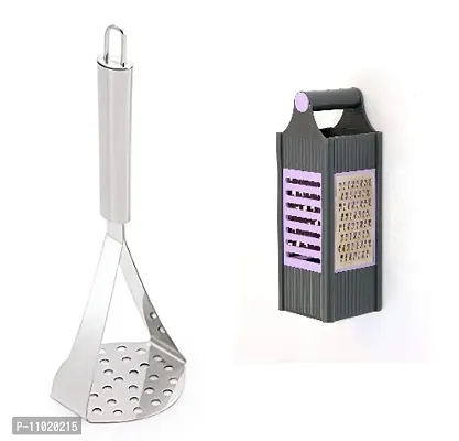 Stainless Steel Potato Vegetable Pav Bhaji Big Masher  Plastic 4 in 1 Grater.(Pack of 2 Pcs) S1