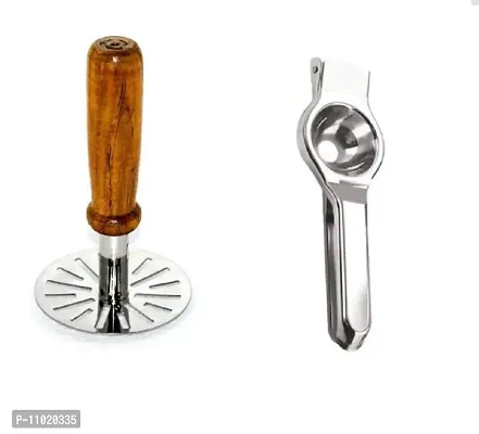 Wooden Handle Vegetable Pav Bhaji Masher  Stainless Steel Lemon Squeezer.(Pack of 2 Pcs) S1