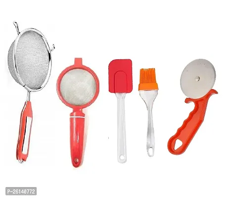 4 No Soup-Plastic Tea-B Spatula Set-Red Pizza Cutter Stainless Steel Strainers And Sieves-thumb0