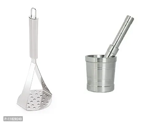 Stainless Steel Potato Vegetable Pav Bhaji Big Masher  Aluminuim Mortal  Pestal Set Khallad, Khal batta.(Pack of 2 Pcs) S1