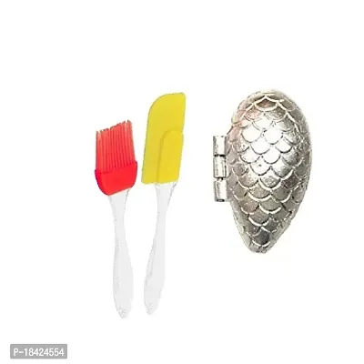 Silicone Spatula And Brush Set for Pastry Cake Mixer Multicolor  Aluminium Momos Mould Sancha Maker (Silver).2 Pcs