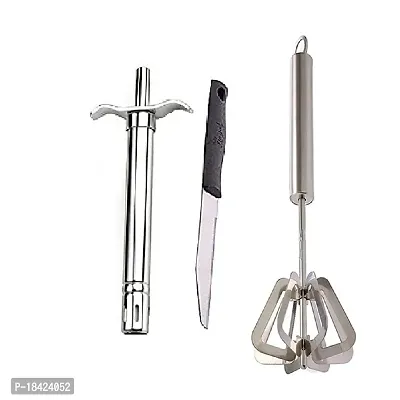 Stainless Steel Gas Lighter With Knife  Stainless Steel Power Free Hand Blender Mathani Ravai.2 Pcs-thumb0