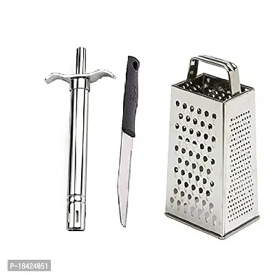 Stainless Steel Gas Lighter With Knife  Stainless Steel 5 in 1 Grater and Slicer with 4 Sides for Cheese Vegetables Ginger Garlic.2 Pcs