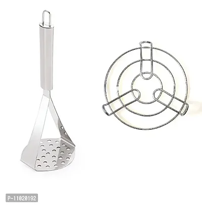 Stainless Steel Potato Vegetable Pav Bhaji Big Masher  Stainless Steel Kadhai Hot Pot Stand.(Pack of 2 Pcs) S1