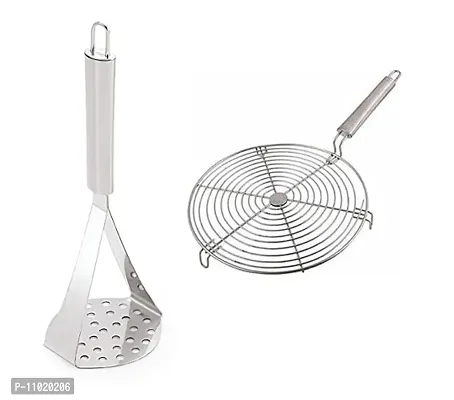 Stainless Steel Potato Vegetable Pav Bhaji Big Masher  Stainless Steel Roasted Jali.(Pack of 2 Pcs) S1