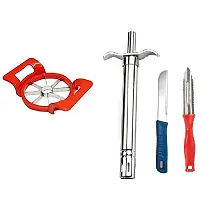 Plastic Apple Cutter With Stainless Steel Kitchen Manual Gas Lighter Easy Grip ( With Knife  Peeler) And Crystal Plastic Steel Sleek Knife Scraper.Pack of 4 Pcs-thumb1