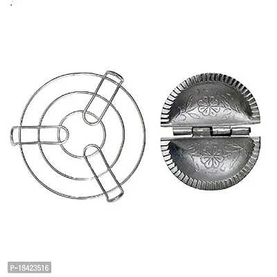 Stainless Steel Kitchen Cooking Pot Steaming Tray Round Cooker Steamer Stand With Aluminium Gujiya Mould.2 Pcs