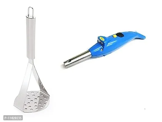 Stainless Steel Potato Vegetable Pav Bhaji Big Masher  Dolphine Gas Lighter.(Pack of 2 Pcs) S1