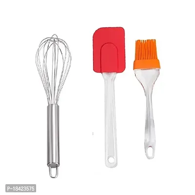 Stainless Steel Egg Beater With Silicone Big Spatula And Brush Set.2 Pcs