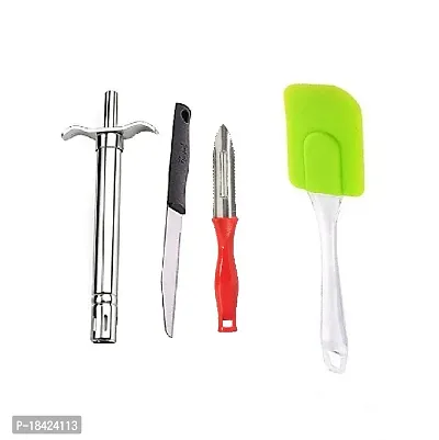 Stainless Steel Gas Lighter With Knife  Plastic Peeler And Silicone Big Spatula Only.3 Pcs-thumb0