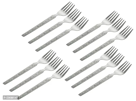 Stainless Steel Dinner Forks with Square Edge, Set of 12 (Silver)-thumb2