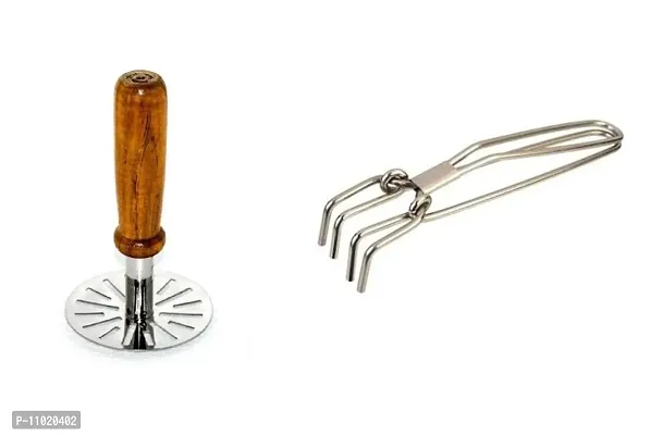 Wooden Handle Vegetable Pav Bhaji Masher  Stainless Steel Wire Pakkad Tong (Pack of 2 Pcs) S1